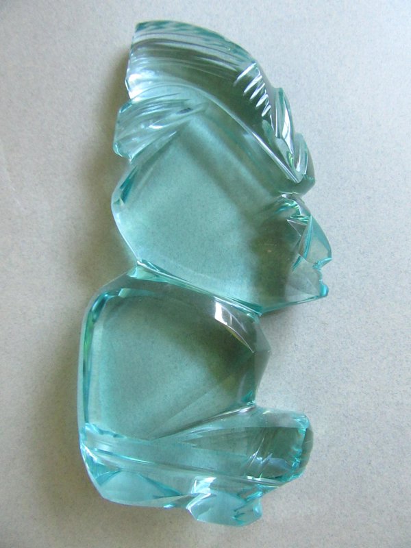 Vintage Aqua Glass Tiki Paperweight 
