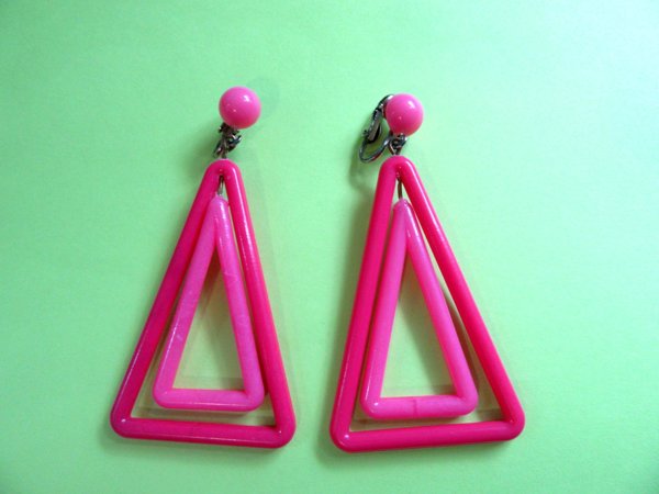 1960's Mod Earrings Hot Pink Vintage Jewelry