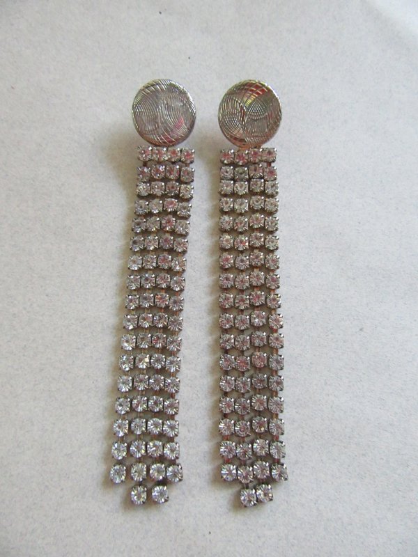 1980's Long Rhinestone Earrings Vintage Jewelry 