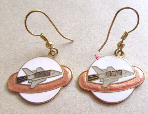 1980's Cloisonné Saturn Rocket Earrings Vintage Jewelry