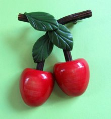 1940's Celluloid Lucite Cherries Pin Vintage Jewelry 