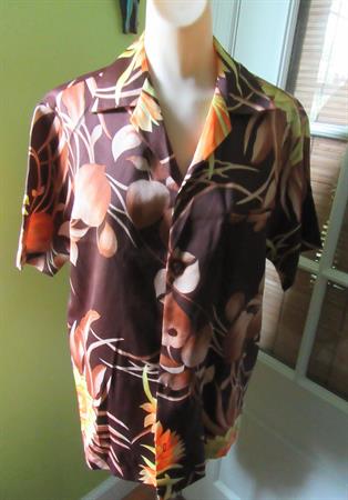 Mens Vintage 1970's Hilo Hattie Polyester Hawaiian Shirt Tiki Luau