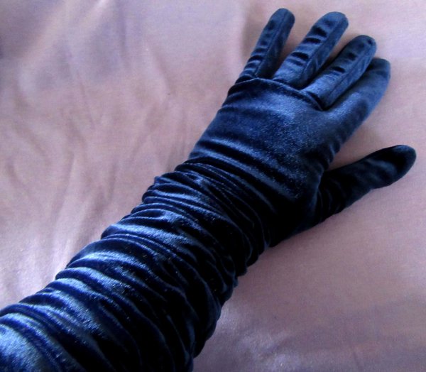 Vintage 1990's Velveteen Long Slouch Evening Gloves Never Worn Black or Blue