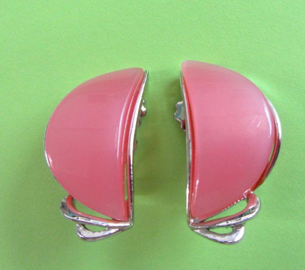 1950's Pink Lucite Earrings Signed STAR Vintage Jewelry