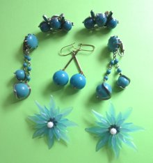 1950's -'60's Blue Earrings Lot Vintage Jewelry