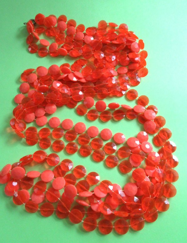 Mod 1960's Orange Long Necklace Vintage Jewelry