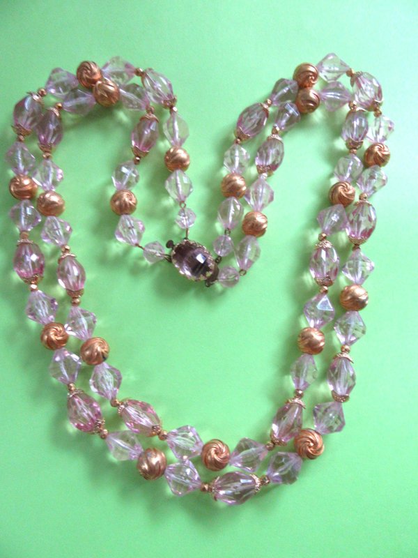 1950's Western Germany Pink Lucite Necklace Vintage Signed Jewelry