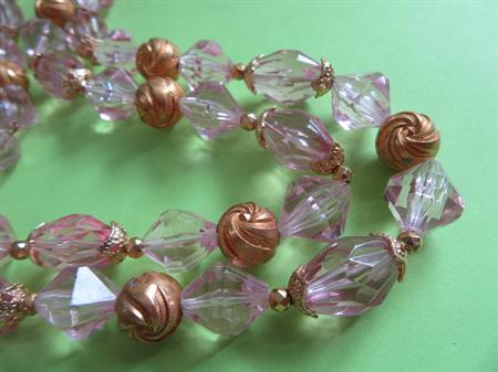 1950's Western Germany Pink Lucite Necklace Vintage Signed Jewelry