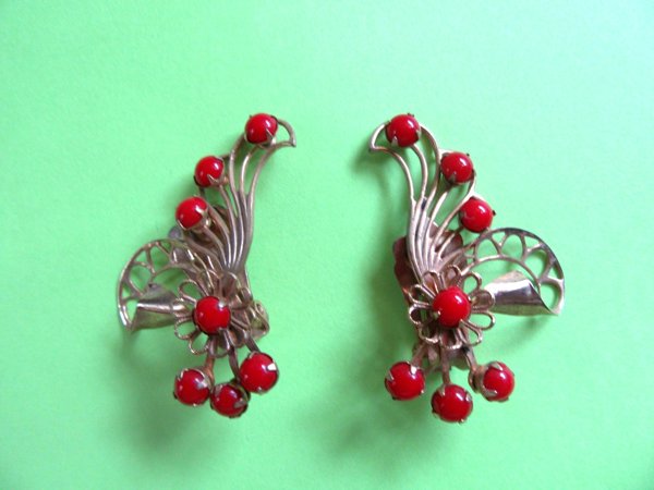 1950's Earrings Red Glass Vintage Jewelry