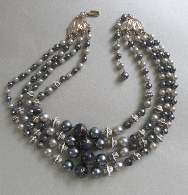 1950s Glass and Faux Pearl Necklace Japan Vintage Jewelry 