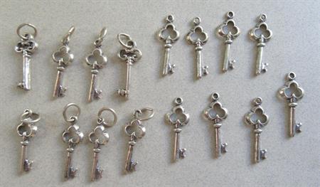 Sixteen Sterling Silver Skeleton Key Charms and Pendants Lot Never Used Destash Jewelry Making Supplies