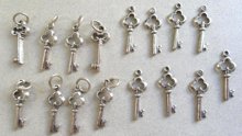 16 Sterling Skeleton Key Charms Lot Jewelry Making Supplies