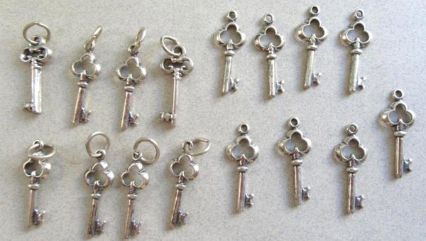 16 Sterling Skeleton Key Charms Lot Jewelry Making Supplies
