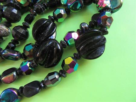 Vintage Glass and Lucite Black Necklace Beads For Crafts
