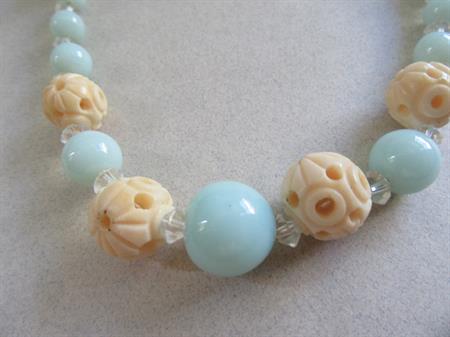 Carved Bone and Glass Necklace Jewelry Making Repurpose