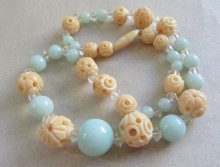 Carved Bone and Glass Necklace Jewelry Making Repurpose