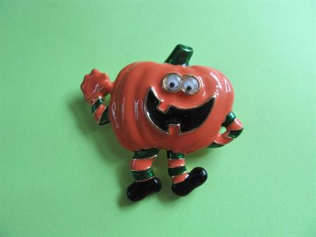 Anthropomorphic Google Eyes Pin Dancing Pumpkin Danecraft Googly Halloween Vintage Costume Jewelry