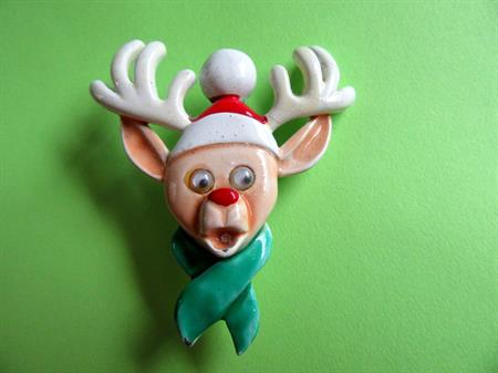 Anthropomorphic Google Eyes  Pin Reindeer Pin Googly Christmas Pin Figural Holiday Jewelry