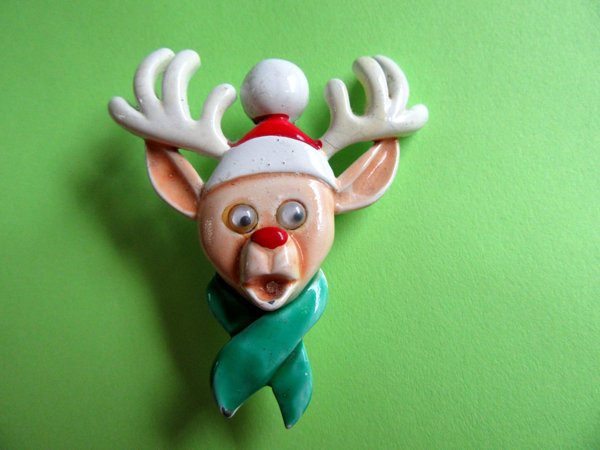 Anthropomorphic Google Eyes Pin Reindeer Pin Christmas Jewelry