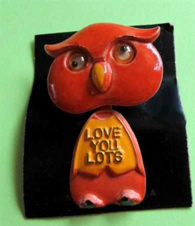 Anthropomorphic Google Eyes Pin Articulated Barn Owl Old Stock Never Worn Korea Googly 