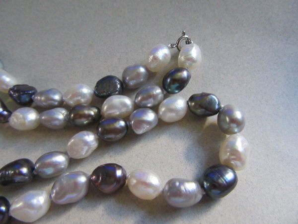 Genuine Freshwater Pearls Tri Color Necklace Sterling Silver Clasp 24" Long