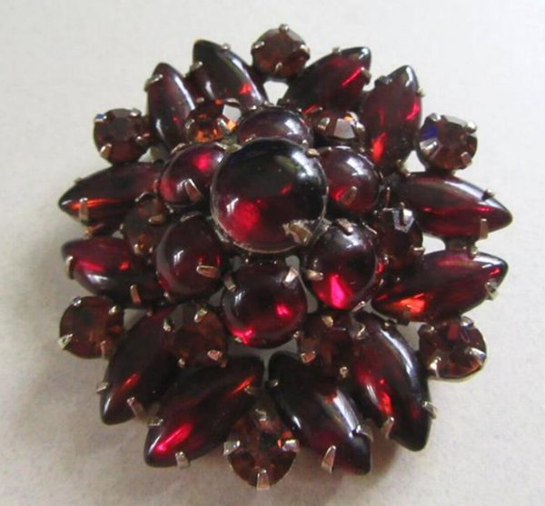 Vintage Dark Red Rhinestone Pin