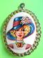 Vintage Glass Transfer Mirror Pendant Lady in Hat Drag 