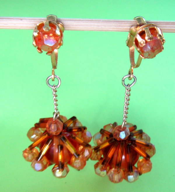 1960's Mod Earrings Beaded Vintage Jewelry