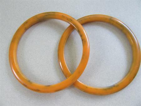 Bakelite Bangle Pair Butterscotch  Black Swirls Vintage Costume Jewelry