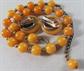 Mid Century Bakelite Choker Necklace Beads and Matching Clip On Earrings Set Egg Yolk Vintage Costume Jewelry