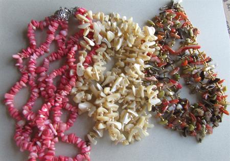 Genuine Dyed Coral and Mother Of Pearl Necklaces Lot Summer Beach Jewelry Tropical Destash