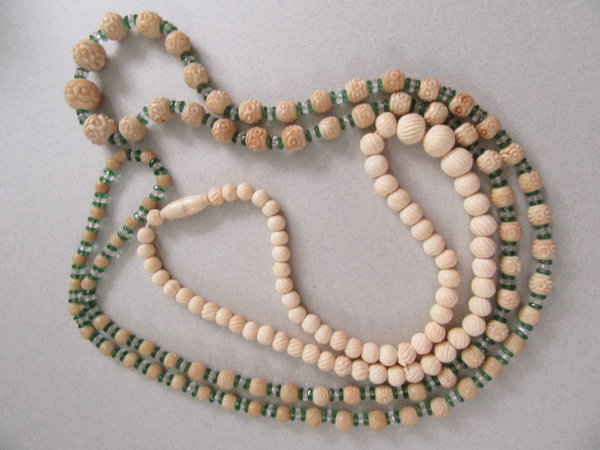 Vintage Carved Bone Necklaces Glass Beads Destash