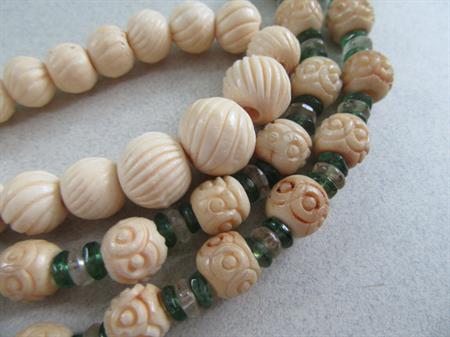 Vintage Carved Bone Necklaces Glass Beads Destash