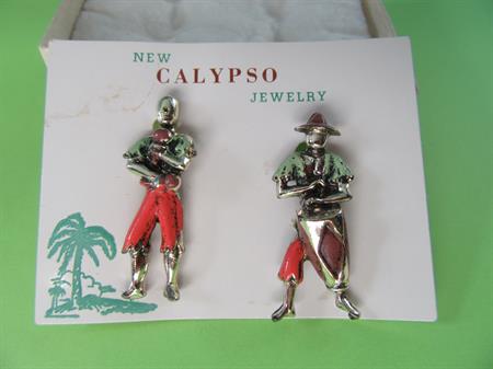 1950's Calypso Musicians Scatter Pins Figural Old Stock On Original Card and Box Vintage Costume Jewelry  Tropical