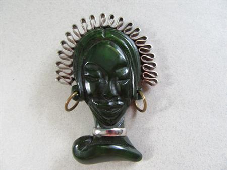 Bakelite Women in Head Dress Pin Vintage Costume Jewelry Tribal