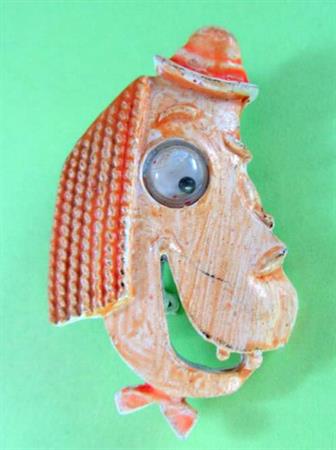 Vintage Anthropomorphic Google Eyes Dog Pin Gold Crown Signed Jewelry