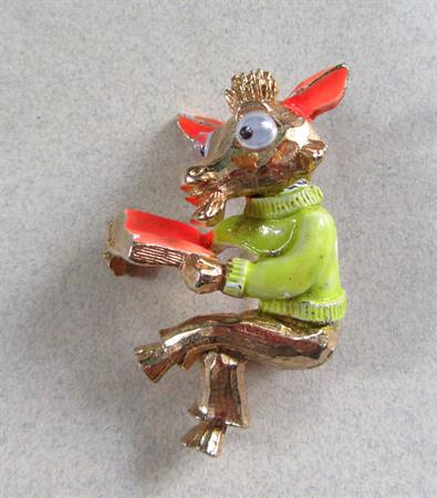 Anthropomorphic Google Eyes Pin Donkey Googly Figural Vintage Costume Jewelry