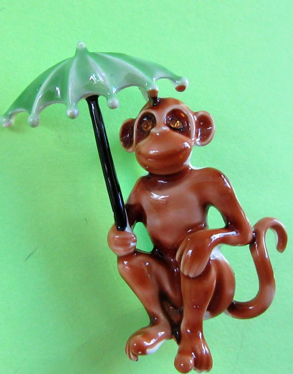 Vintage Anthropomorphic Monkey Pin Signed JJ