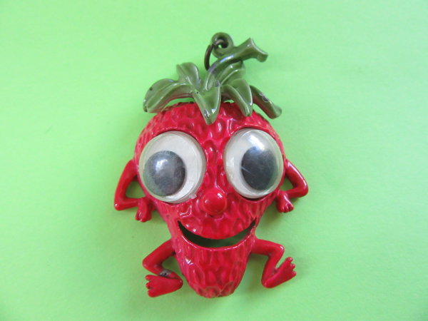 Vintage Anthropomorphic Strawberry Pendant Google Eyes  