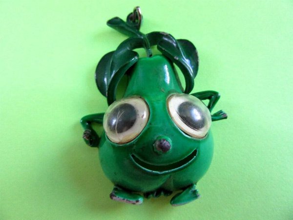 Vintage Anthropomorphic Pear Pendant Google Eyes 