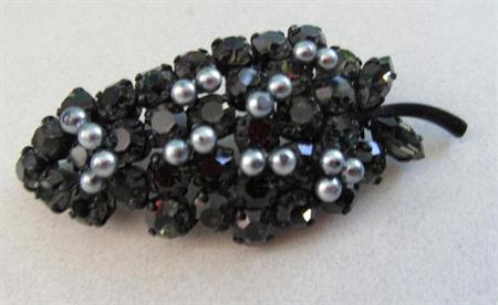 Black Japanned Rhinestone Pin Austria Signed Vintage Jewelry