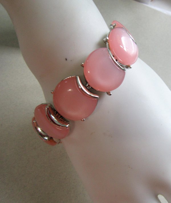 1950's Pink Lucite Bracelet Smaller Wrist Moon Glow Vintage Jewelry