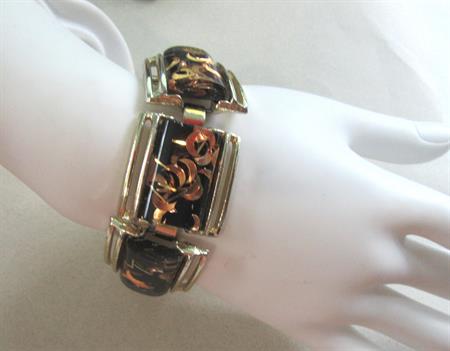 Mid Century Injected Confetti Lucite Bracelet  Copper Moons MCM Vntage Costume Jewelry