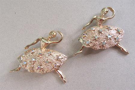 1950's Rhinestone Ballerina Pins Pair Vintage Costume Jewelry Toe Dancing Ballet Dancer Figural