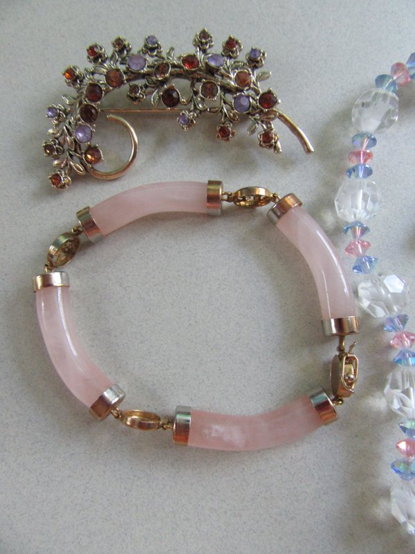 1950's Jewelry Lot Crystal Rose Quartz