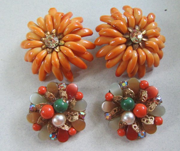  1950's Orange Green Earrings Vintage Jewelry