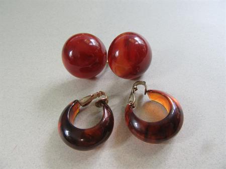 Bakelite Richelieu Ball Clip On Earrings and Hoop Pair Vintage Costume Jewelry