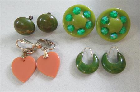 Bakelite Earrings Lot Clip On Screw Backs Pierced Creamed Spinach and Cantaloupe Costume Jewelry