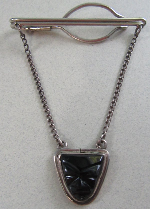 Vintage Tiki Head Carved Onyx Tie Bar Clasp Mens Vintage Jewelry