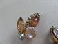 1950's Iridescent Taupe Rhinestone Clip On Earrings Vintage Costume Jewelry